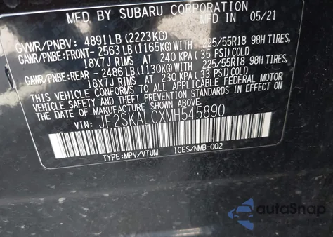 2021 Subaru Forester Sport from USA, damaged, VIN JF2SKALCXMH545890